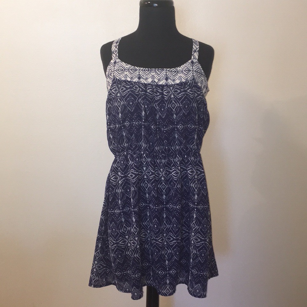 Rewind Blue and White Geometric Print Sundress, L - Picture 2 of 5